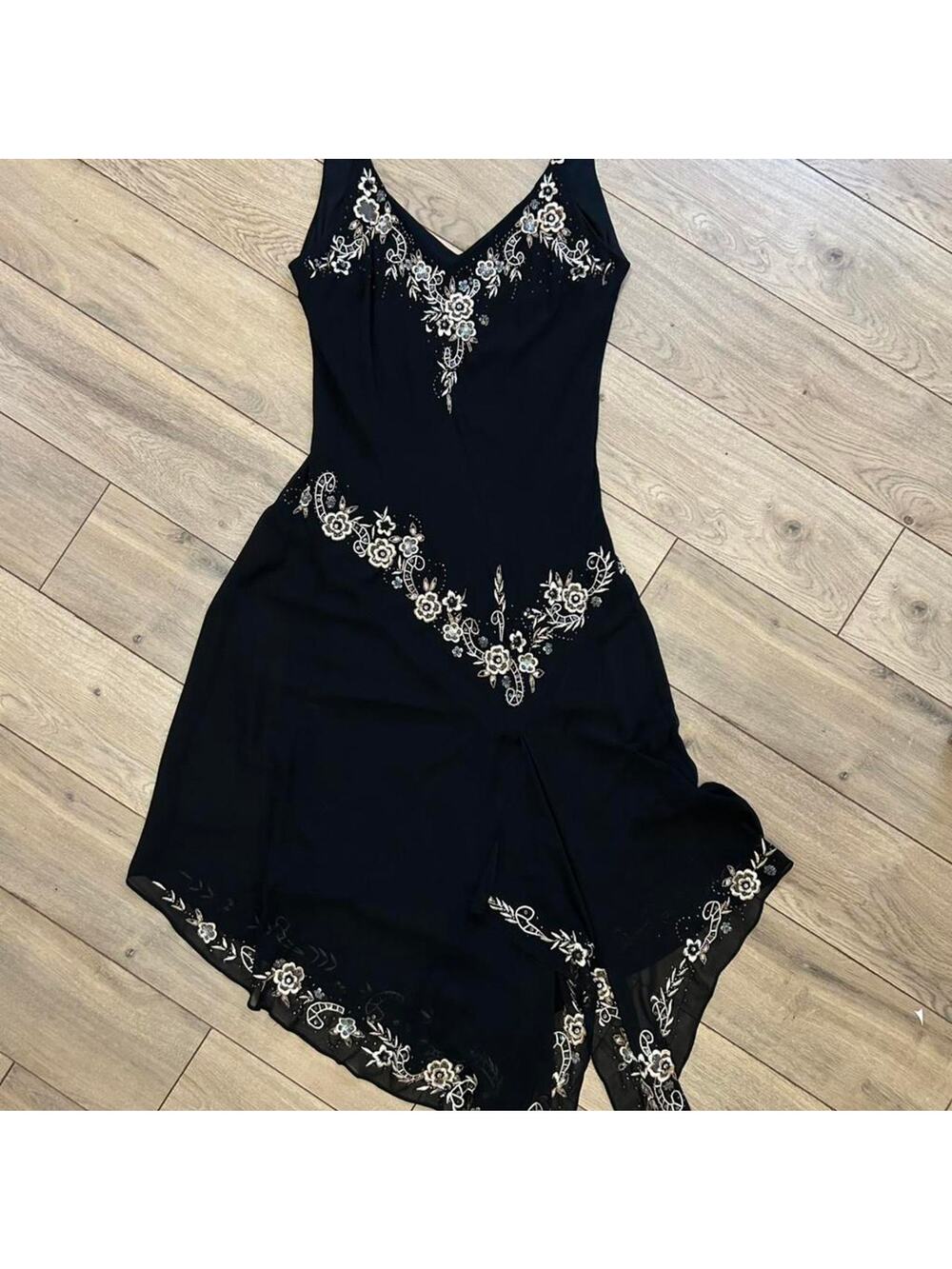 Black and gold floral embroidered